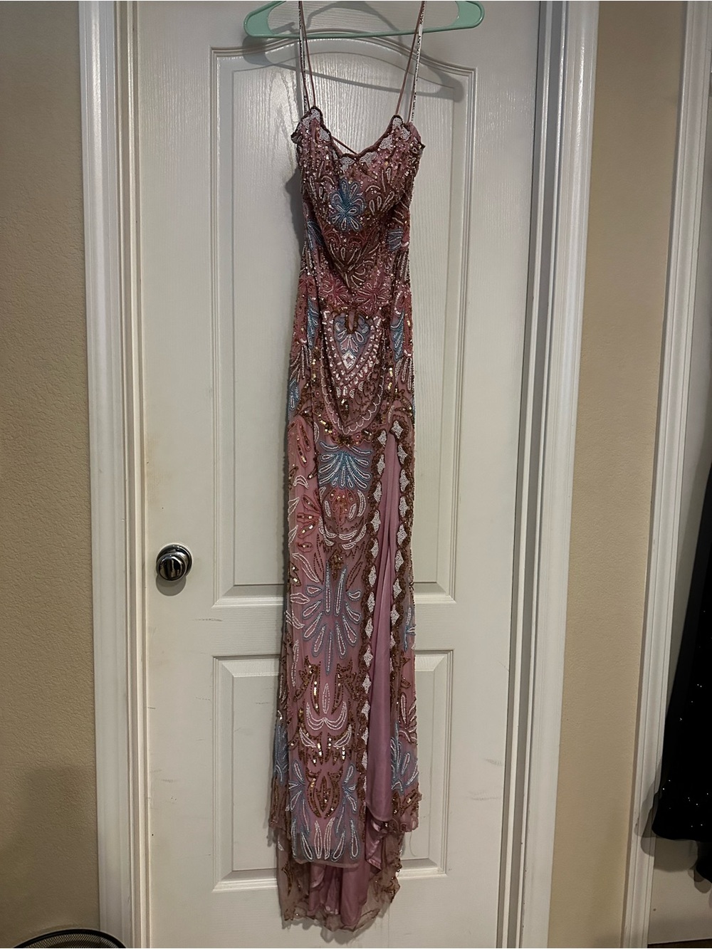 Beaded Dusty Rose Embellished Formal Dress